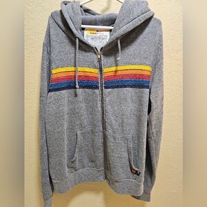 Aviator Nation Gray Zip-Up Sweater with Colorful Stripes